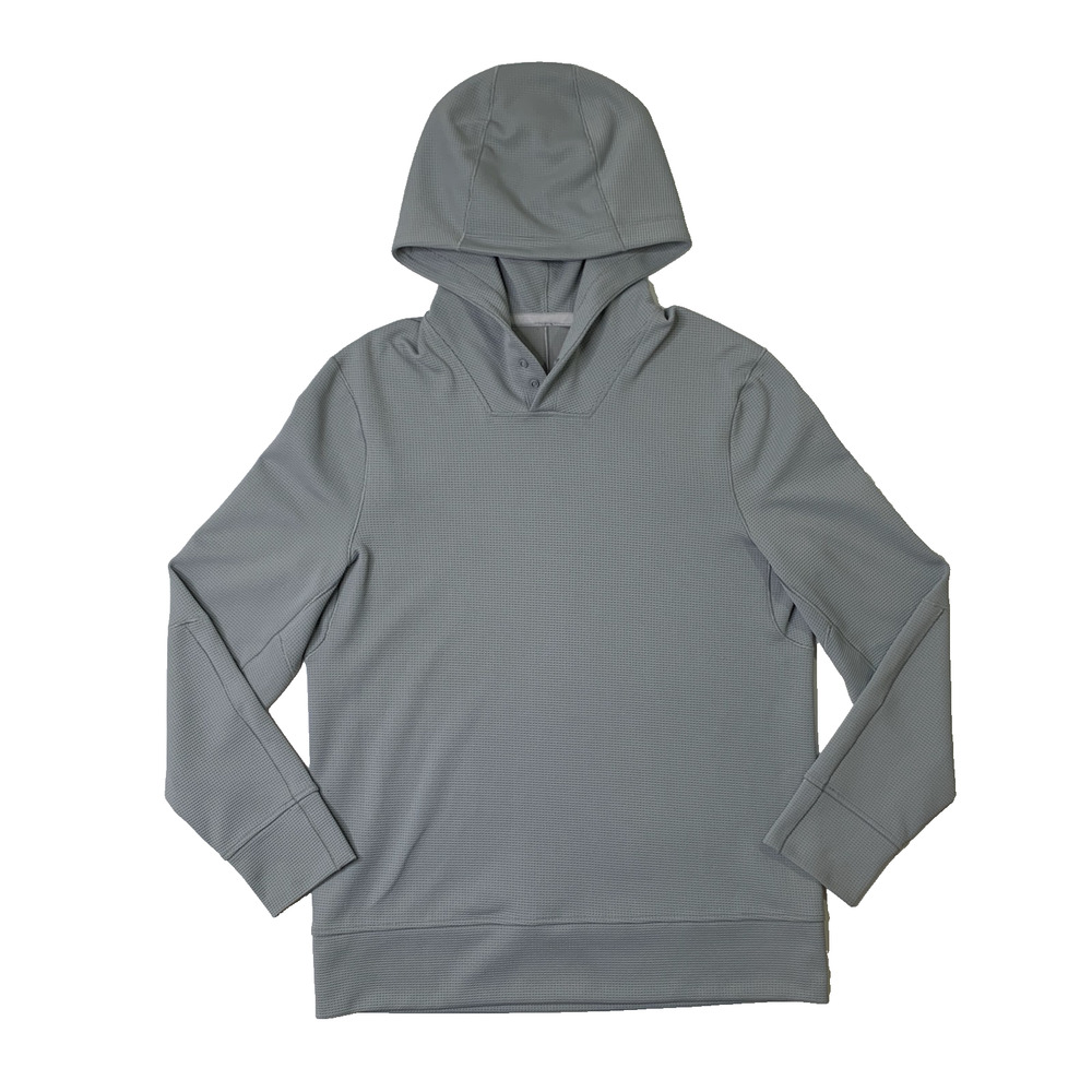 Lululemon Hoodie Mens S Small Blue Gray Shift Stitch Waffle Knit Snap Button
